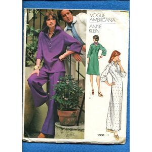 70's Vogue 1060 Anne Klein Tunic Style Shirt Rolled Cuffs Wide Leg Pants Size 10